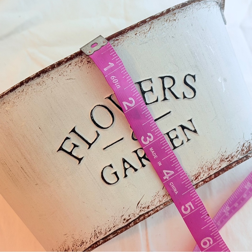 Rustic Galvanized Metal “Flowers & Garden” Oval Planter Bucket - Picture 10 of 10